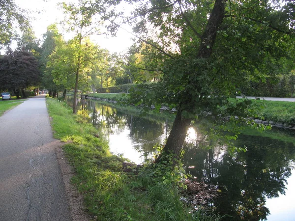 Autriche Klagenfurt Reflet Des Arbres Buissons Parc Dans Eau Des — Photo