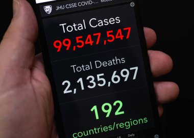 Anonim kişi görünümlü Covid-19 akıllı telefondan toplam vaka