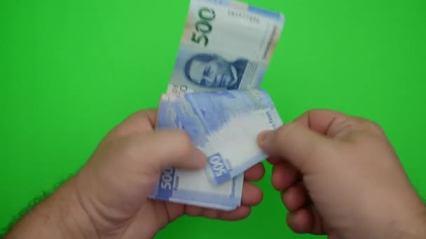 Unrecognizable man counting Mexican pesos — Stock Video