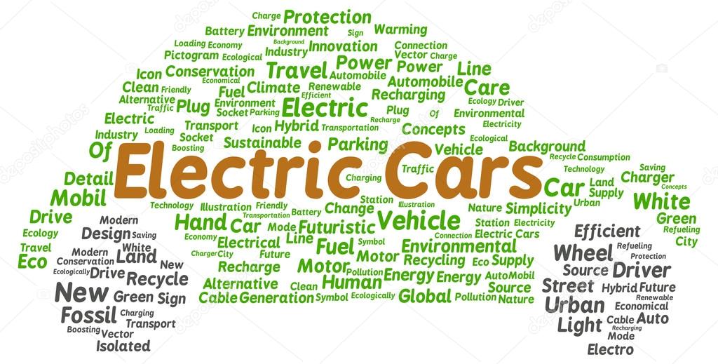 Pictures pimped up cars Electric cars word cloud shape — Stock Photo