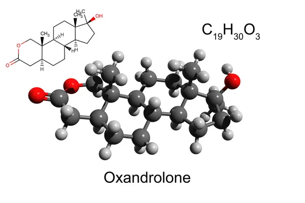 Wzór Chemiczny Formuła Strukturalna Model Ball Stick Sterydów Anabolicznych Oksandrolonu — Zdjęcie stockowe