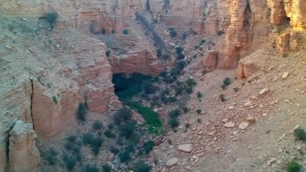 Camera Flying Canyon Small Natural Sha Luha Pool Riyadh Saudi — Stock Video