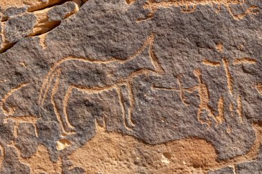 Bir okçu, Graffiti Kayaları (Qaryat al Asba), Musayqirah, Riyad Eyaleti, Suudi Arabistan