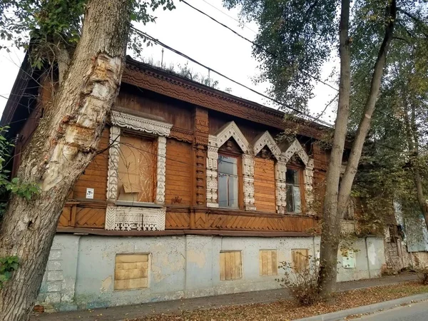 Edifício Residencial Madeira Velho Estilo Arquitetônico Russo Tradicional Kaluga Rússia — Fotografia de Stock