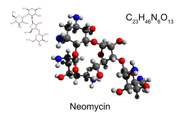 Wzór Chemiczny Formuła Strukturalna Model Kuli Stick Antybiotyku Aminoglikozydowego Neomycyny — Zdjęcie stockowe