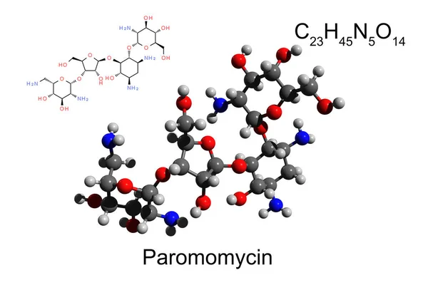 Wzór Chemiczny Formuła Strukturalna Model Ball Stick Antybiotyku Aminoglikozydowego Paromomycyny — Zdjęcie stockowe