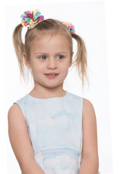 Little girl with pigtails on the head — Stock Photo, Image