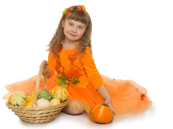 Girl with basket of vegetables — Stock Photo, Image