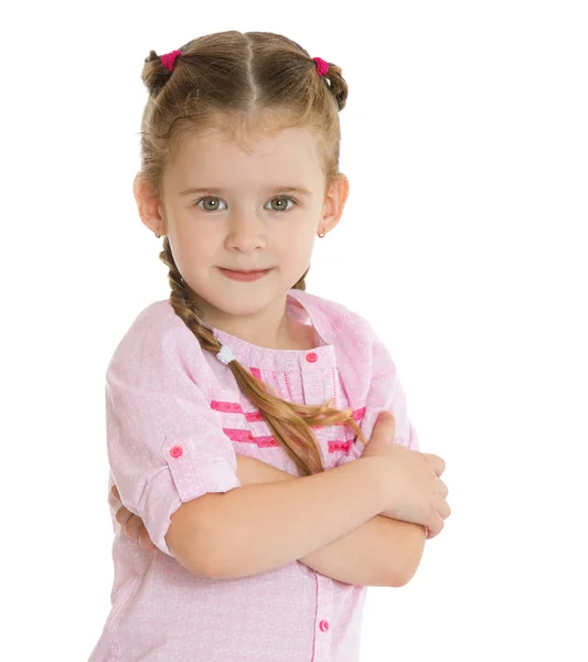 Het meisje in het roze shirt — Stockfoto