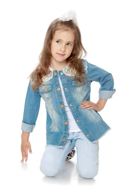 Girl in denim suit — Stock Photo, Image