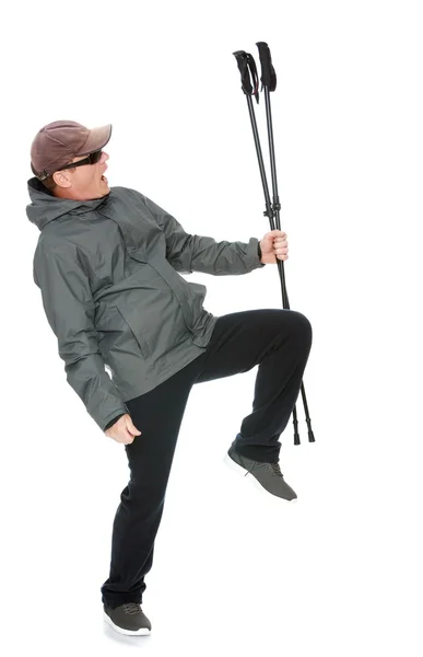 Homem com postes de caminhada nórdicos — Fotografia de Stock