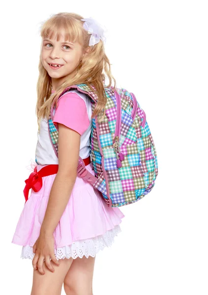 Girl with school backpack — Stock Photo, Image