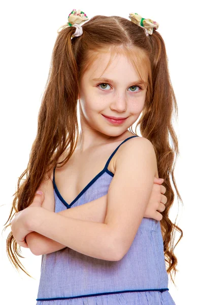 The girl long tails on the head — Stock Photo, Image