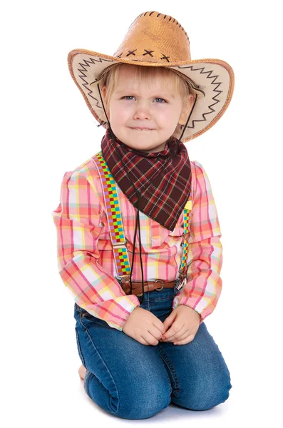 Liten flicka klädd som en cowboy — Stockfoto