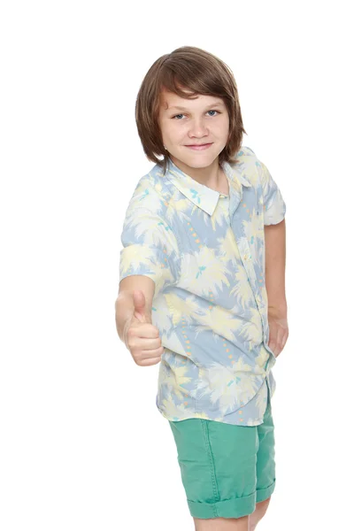 Мальчик показывает большой палец — стоковое фото