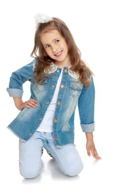 Küçük kız denim takım elbise