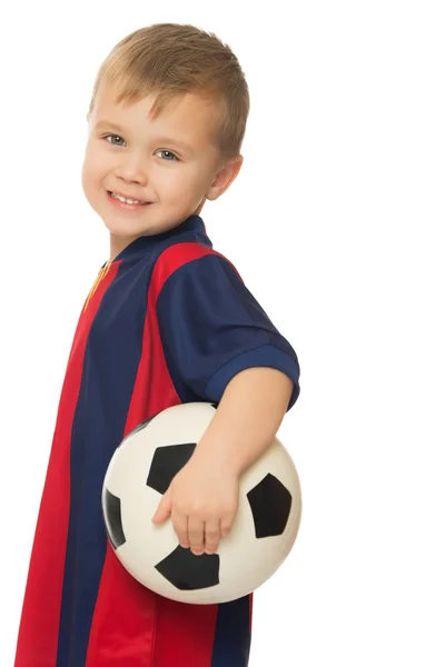 Kleiner Junge mit Fußball — Stockfoto