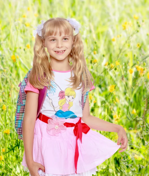 Girl with school backpack — Stock Photo, Image