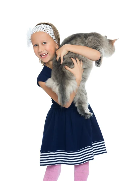 Flicka med katt — Stockfoto