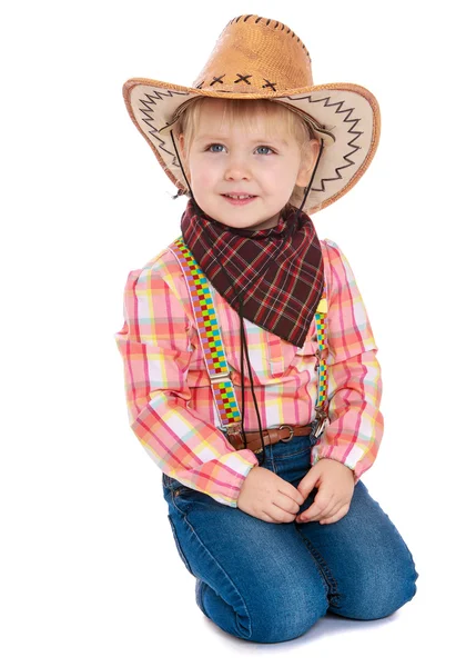 Liten flicka klädd som en cowboy — Stockfoto