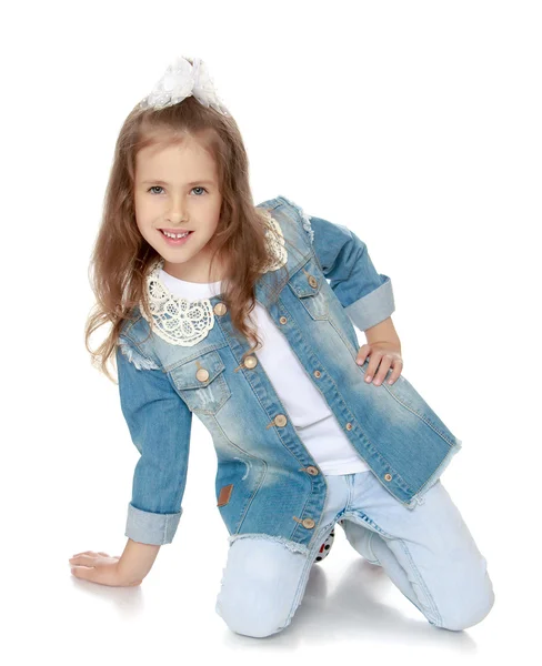 Little girl denim suit — Stock Photo, Image