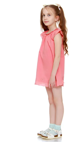 Dívka v růžových šatech — Stock fotografie