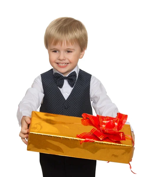 The boy enjoys the gift — Stock Photo, Image