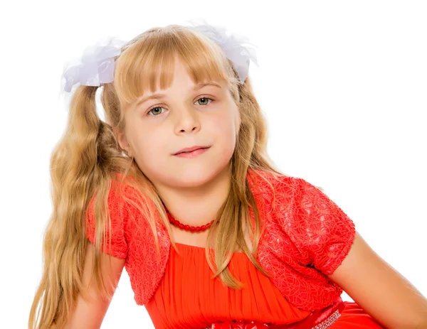 Little girl in orange dress — Stock Photo, Image