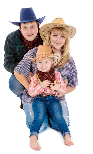 Rodina v kovbojské kostýmy — Stock fotografie