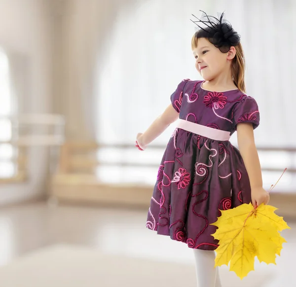 Girl with a bouquet of maple leaves — Stock Photo, Image