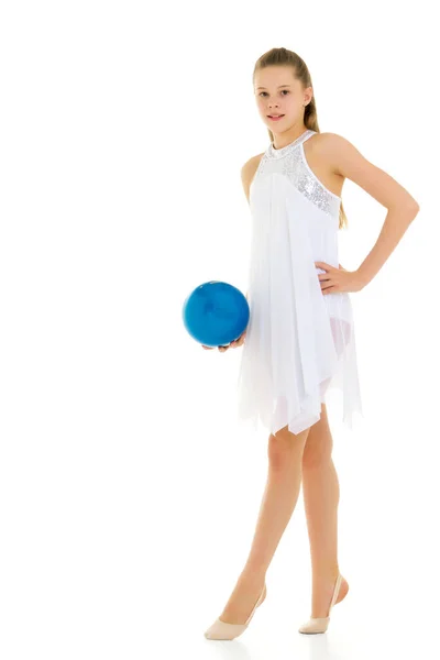 Girl gymnast performs exercises with the ball. — Stock Photo, Image