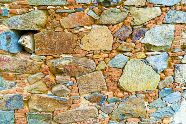 Ancient Stone Wall Made of Natural Rough Stones, Old Masonry