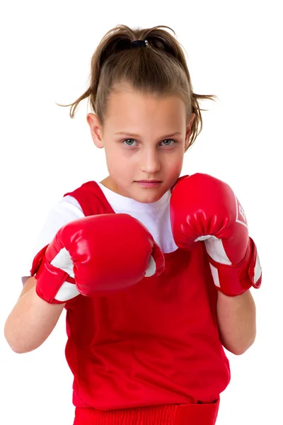 Sport bokser tiener meisje, geïsoleerd op witte achtergrond — Stockfoto