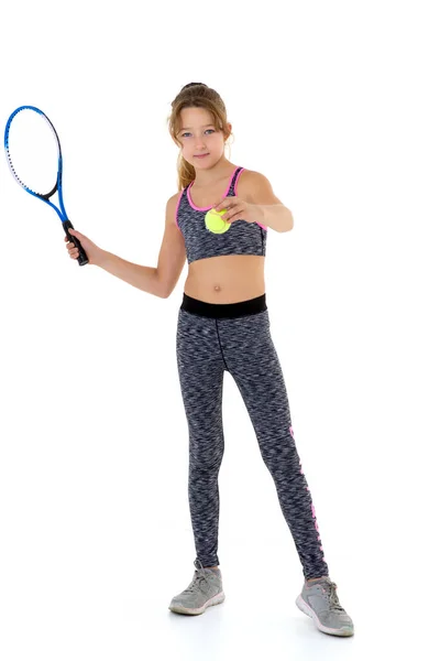 Adolescente chica tenista aislado —  Fotos de Stock
