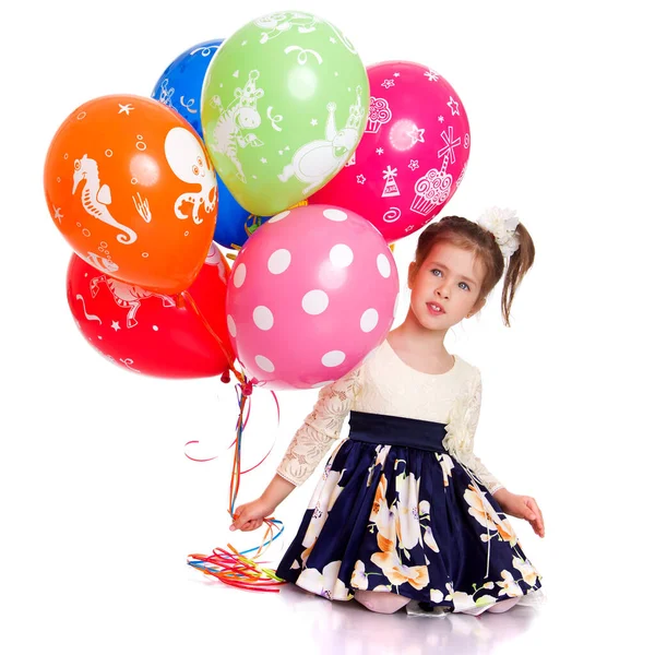 Dejlig pige med farverige balloner - Stock-foto
