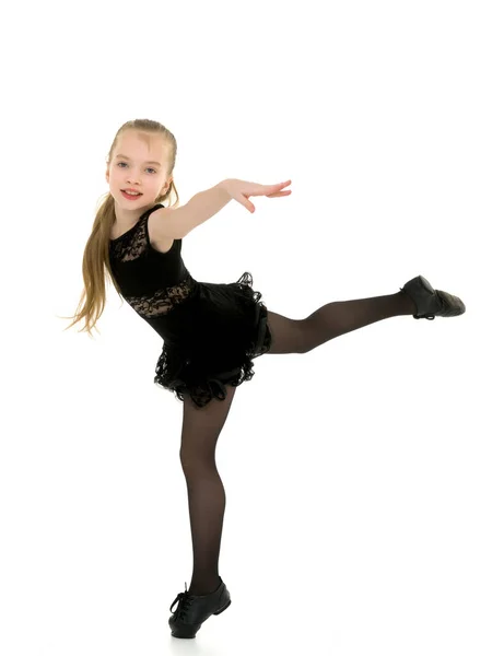 Menina bonito em um terno de dança, em um fundo branco. — Fotografia de Stock