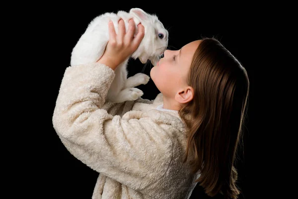 Pretty stylish girl with white rabbit — Stock Photo, Image