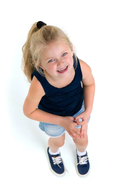 Ovanifrån av söt sex år gammal flicka — Stockfoto