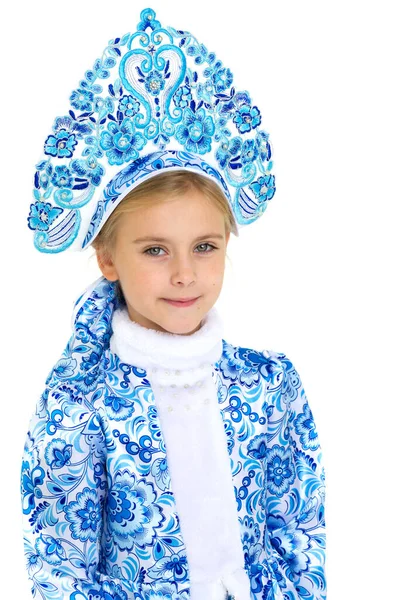 Menina encantadora em traje de Donzela de Neve — Fotografia de Stock