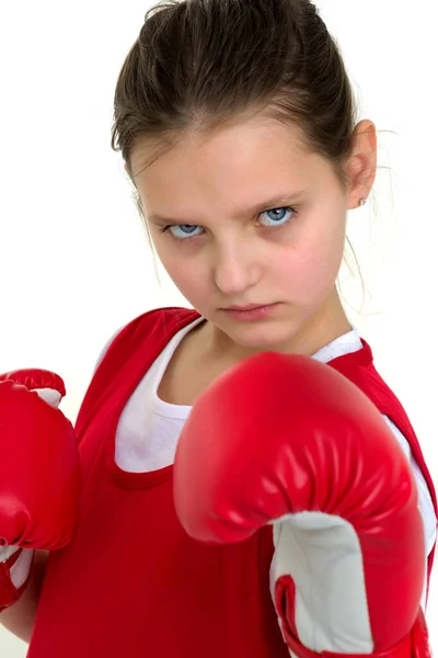 Sports boxer teenage girl, in the studio for white background. — Stock Photo, Image