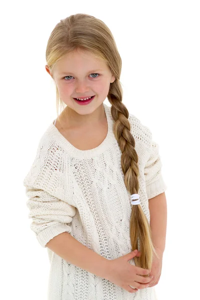 Hermosa niña feliz aislado sobre fondo blanco. —  Fotos de Stock