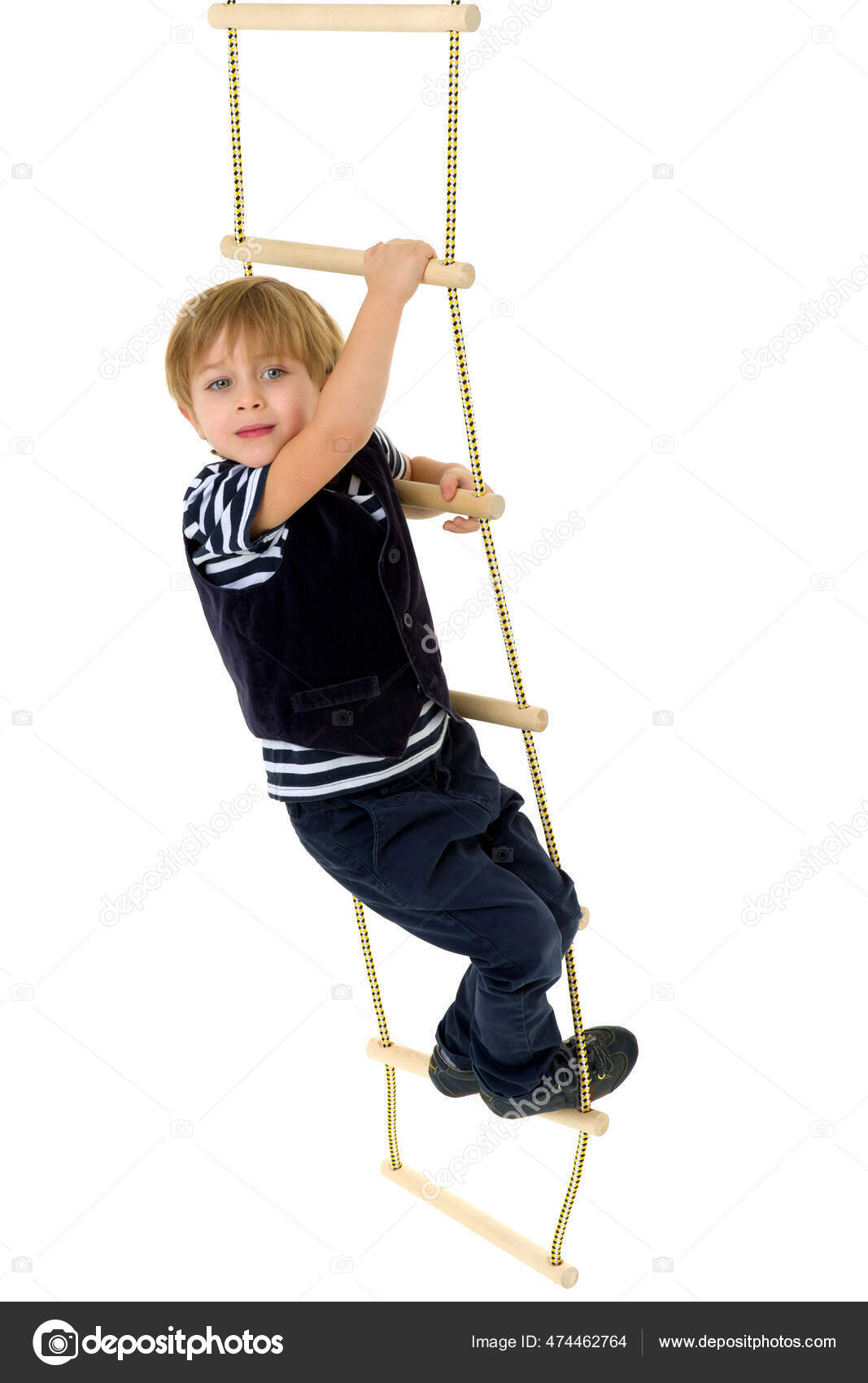 Cute little boy climbing rope ladder Stock Photo by ©lotosfoto1 474462764