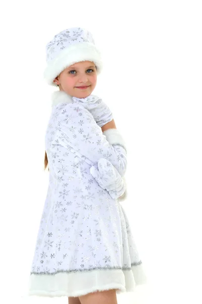 Menina bonito vestido como donzela da neve — Fotografia de Stock