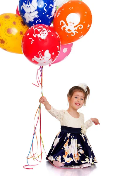 Bella ragazza con palloncini colorati — Foto Stock