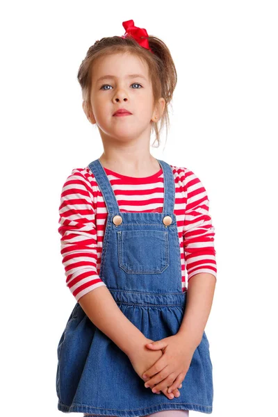 Linda menina em vestido jeans curto — Fotografia de Stock