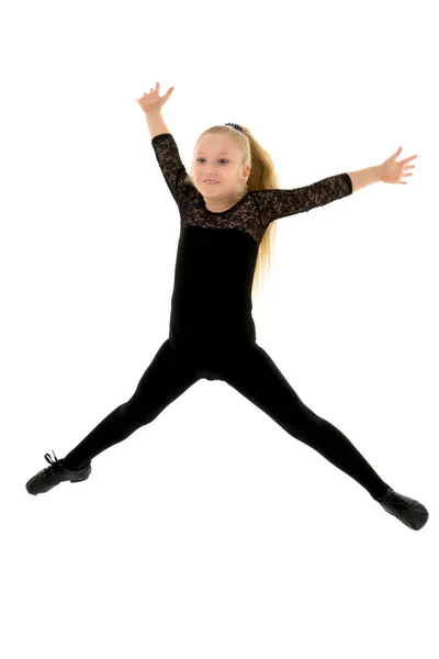 Girl gymnast jumping.The concept of a good mood, summer vacation — Stock Photo, Image