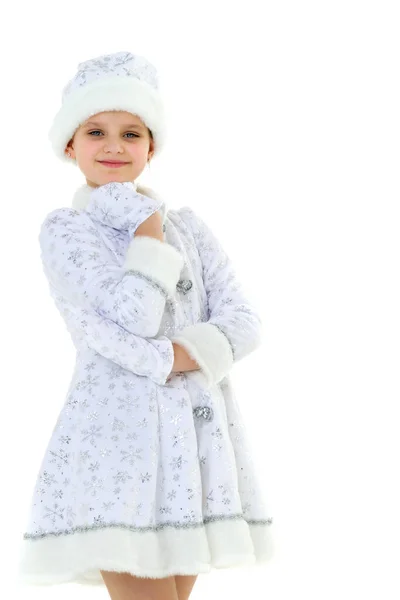 Menina bonito vestido como donzela da neve — Fotografia de Stock