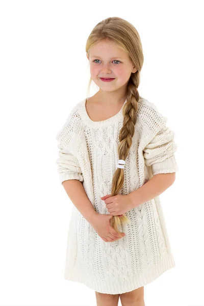 Linda menina feliz isolado no fundo branco. — Fotografia de Stock