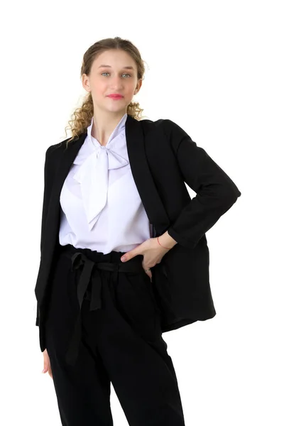 Retrato de mulher de negócios em terno preto elegante — Fotografia de Stock