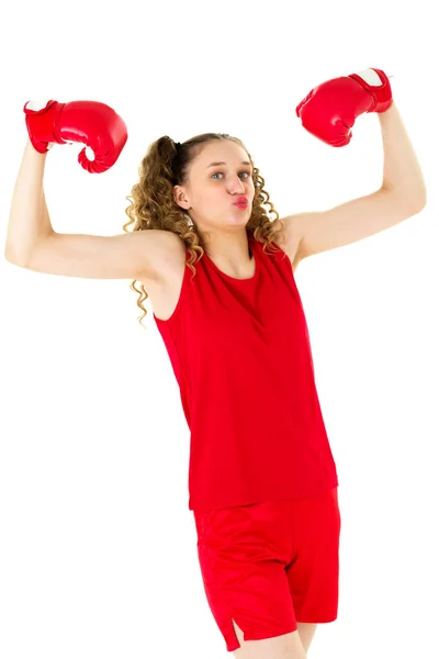 Bastante rubia adolescente chica boxeador mostrando sus músculos —  Fotos de Stock